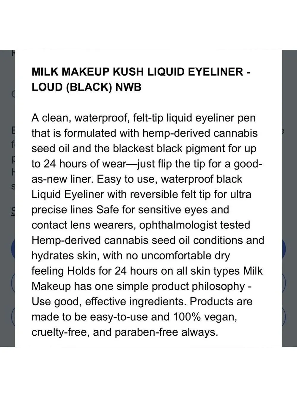 NIB Milk Makeup Kush Liquid Eyeliner in Loud (Black)